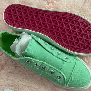 Brand new mint color Corkys sneakers. Size 8. Canvas material.